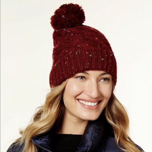 Steve Madden Womens Speckled Cable Beanie Hat Black